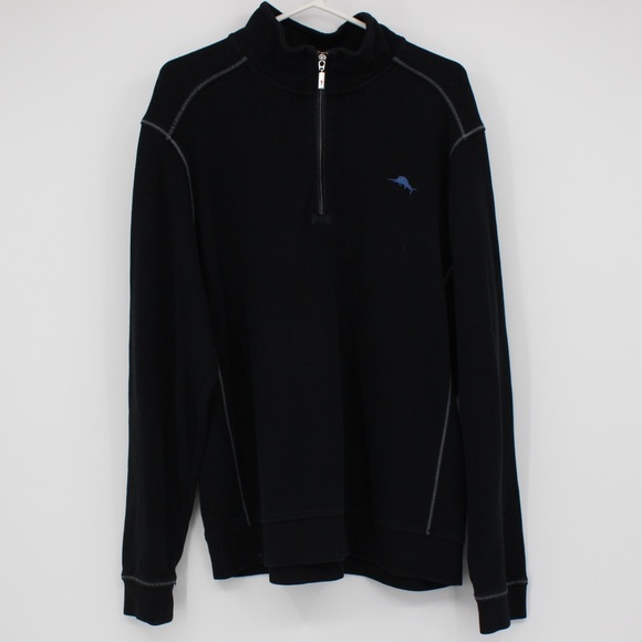TOMMY BAHAMAS Quarter Zip Jacket Black Blue Size Large - Picture 12 of 12